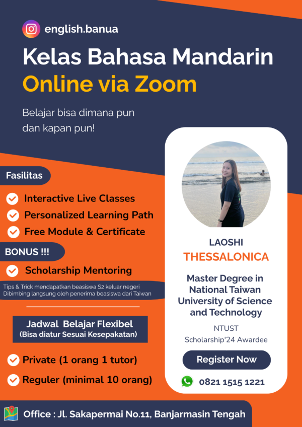 Privat Bahasa Mandarin + Bimbingan Beasiswa Luar Negeri (1 Bulan)
